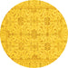 Round Machine Washable Oriental Yellow Traditional Rug, wshabs3949yw