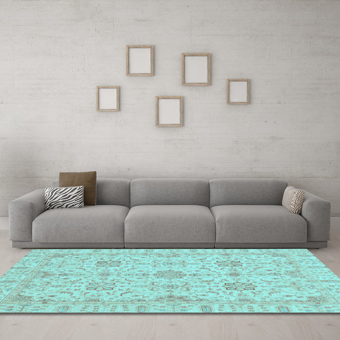 Machine Washable Oriental Light Blue Traditional Rug in a Living Room, wshabs3949lblu