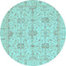 Round Machine Washable Oriental Light Blue Traditional Rug, wshabs3949lblu