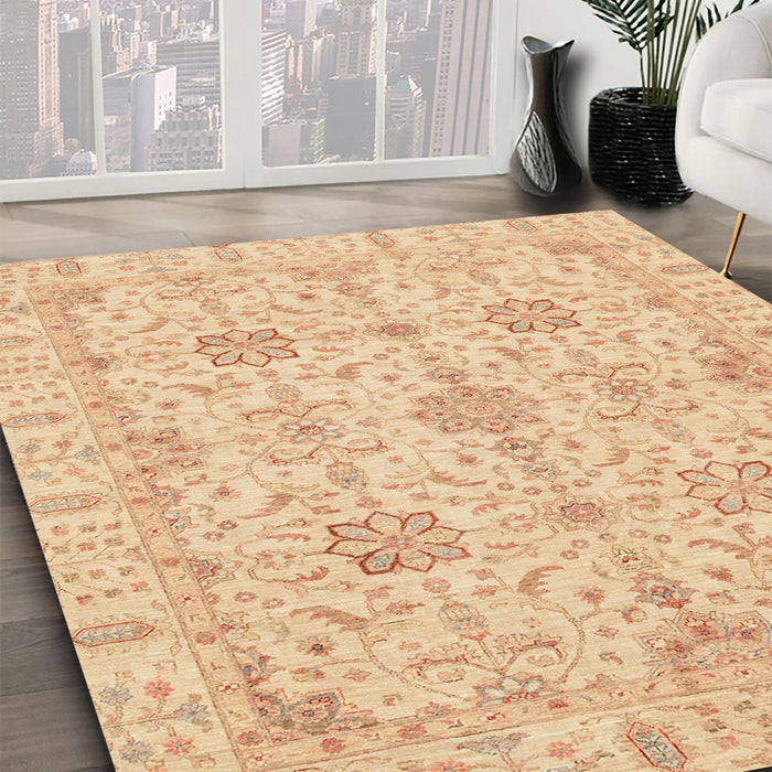 Abstract Yellow Oriental Rug in Family Room, abs3949