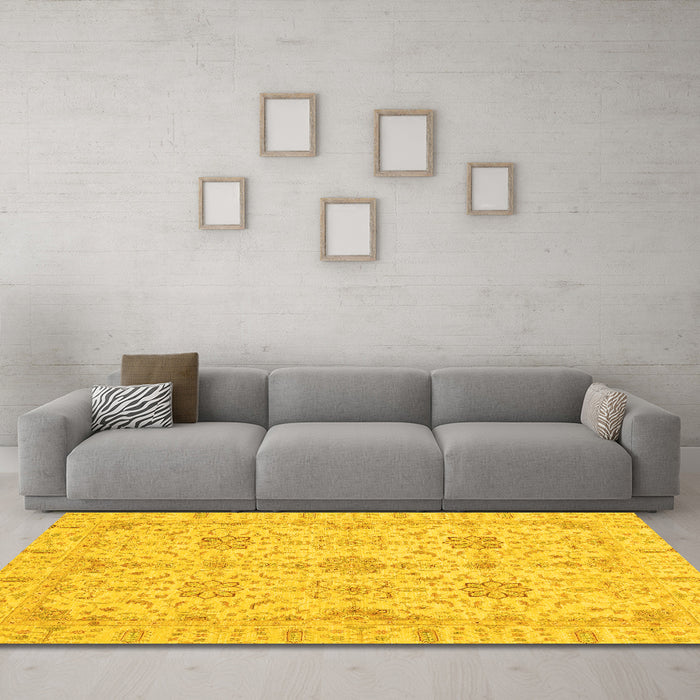 Machine Washable Oriental Yellow Traditional Rug in a Living Room, wshabs3949yw