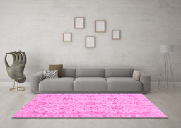Machine Washable Oriental Pink Traditional Rug in a Living Room, wshabs3949pnk