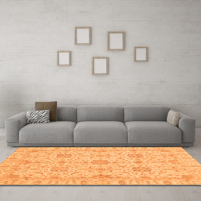 Machine Washable Oriental Orange Traditional Area Rugs in a Living Room, wshabs3949org
