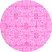 Round Machine Washable Oriental Pink Traditional Rug, wshabs3949pnk