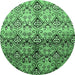 Round Machine Washable Abstract Emerald Green Modern Area Rugs, wshabs394emgrn