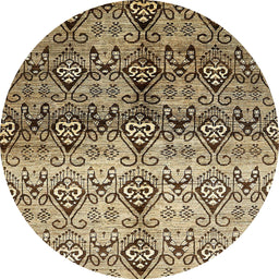 Round Machine Washable Abstract Bakers Brown Rug, wshabs394