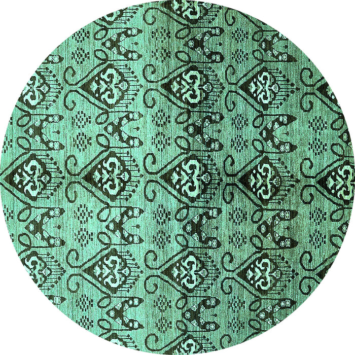 Round Machine Washable Abstract Turquoise Modern Area Rugs, wshabs394turq
