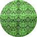 Round Machine Washable Abstract Green Modern Area Rugs, wshabs394grn