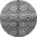 Round Machine Washable Abstract Gray Modern Rug, wshabs394gry