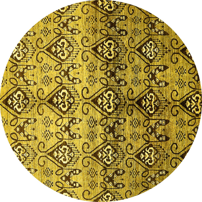 Round Machine Washable Abstract Yellow Modern Rug, wshabs394yw