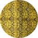 Round Machine Washable Abstract Yellow Modern Rug, wshabs394yw