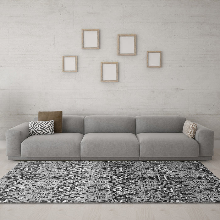 Machine Washable Abstract Gray Modern Rug in a Living Room,, wshabs394gry