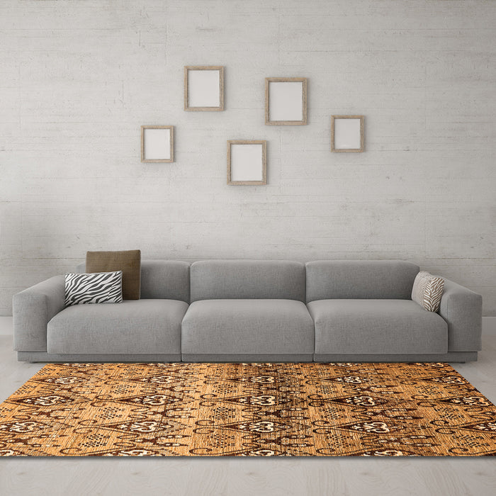 Machine Washable Abstract Orange Modern Area Rugs in a Living Room, wshabs394org