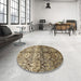 Round Machine Washable Abstract Bakers Brown Rug in a Office, wshabs394