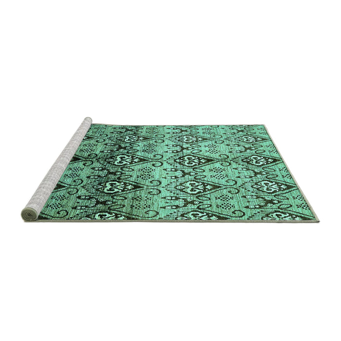 Sideview of Machine Washable Abstract Turquoise Modern Area Rugs, wshabs394turq