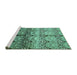 Sideview of Machine Washable Abstract Turquoise Modern Area Rugs, wshabs394turq