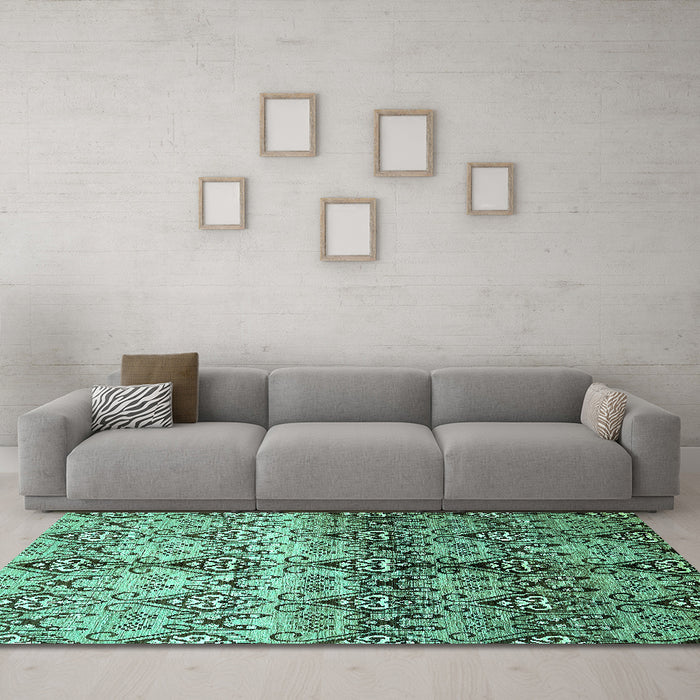 Machine Washable Abstract Turquoise Modern Area Rugs in a Living Room,, wshabs394turq