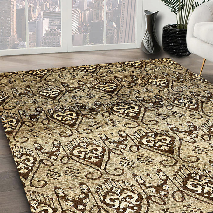 Machine Washable Abstract Bakers Brown Rug in a Family Room, wshabs394
