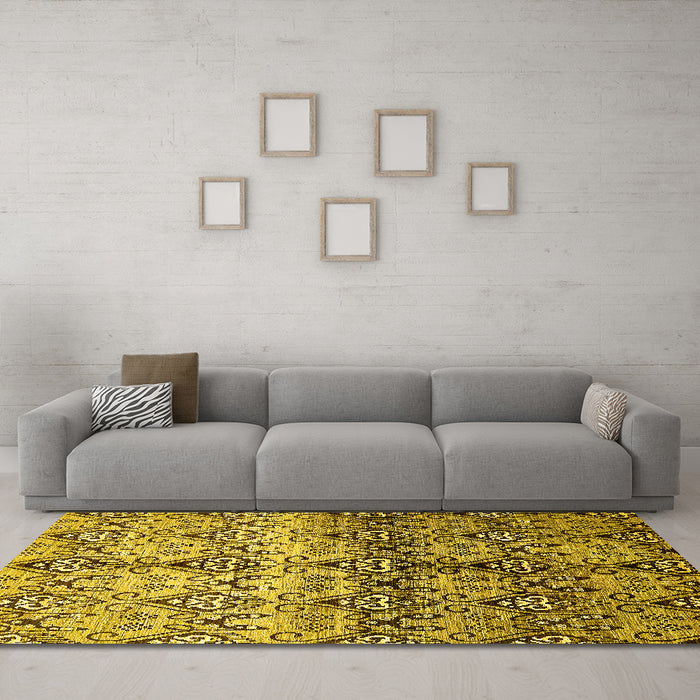 Machine Washable Abstract Yellow Modern Rug in a Living Room, wshabs394yw