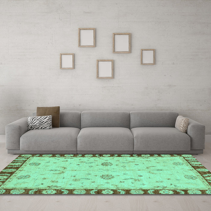 Machine Washable Abstract Turquoise Modern Area Rugs in a Living Room,, wshabs3950turq