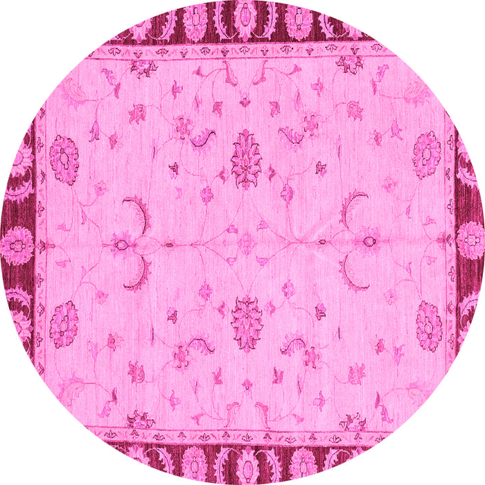 Round Machine Washable Abstract Pink Modern Rug, wshabs3950pnk