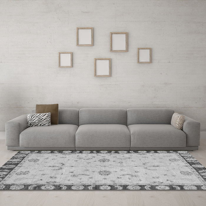 Machine Washable Abstract Gray Modern Rug in a Living Room,, wshabs3950gry