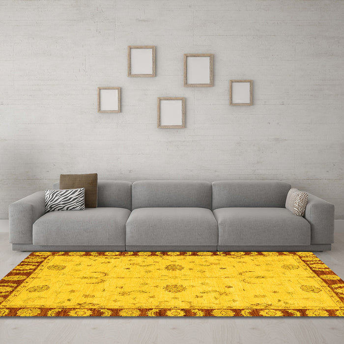 Machine Washable Abstract Yellow Modern Rug in a Living Room, wshabs3950yw