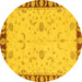 Round Machine Washable Abstract Yellow Modern Rug, wshabs3950yw