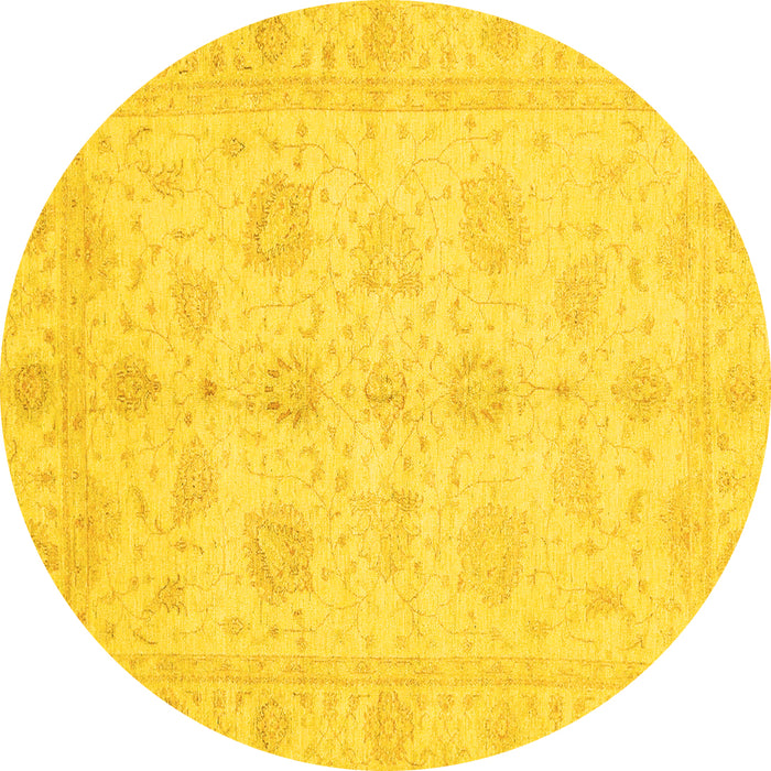 Round Machine Washable Oriental Yellow Traditional Rug, wshabs3951yw