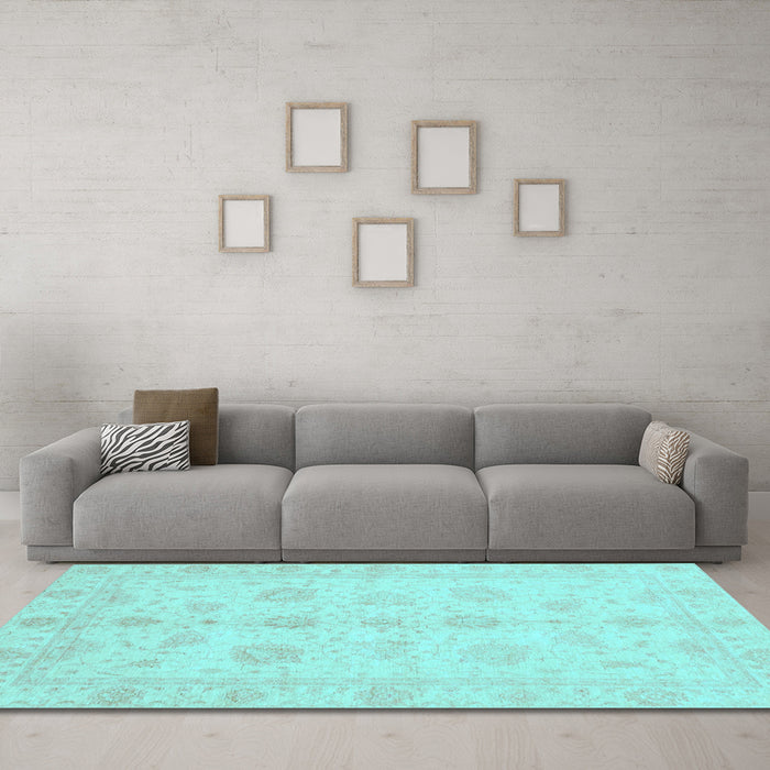 Machine Washable Oriental Light Blue Traditional Rug in a Living Room, wshabs3951lblu
