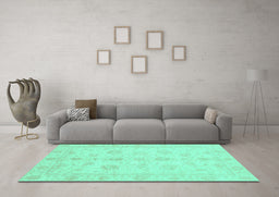 Machine Washable Oriental Turquoise Traditional Area Rugs in a Living Room,, wshabs3951turq