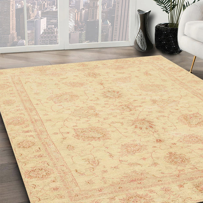 Abstract Brown Gold Oriental Rug in Family Room, abs3951