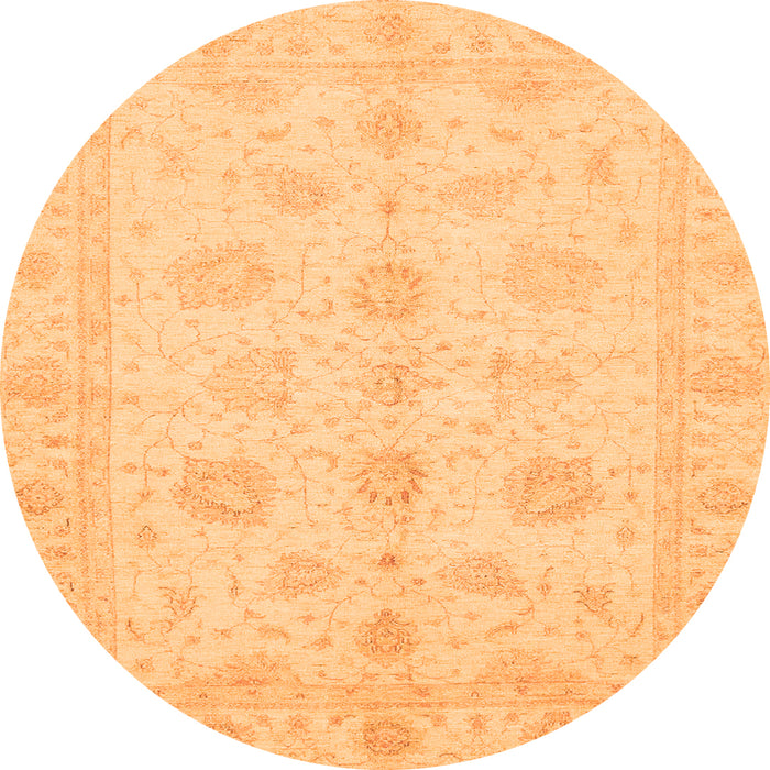 Round Machine Washable Oriental Orange Traditional Area Rugs, wshabs3951org