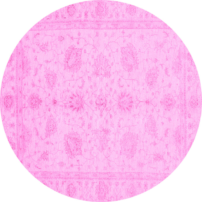 Round Machine Washable Oriental Pink Traditional Rug, wshabs3951pnk