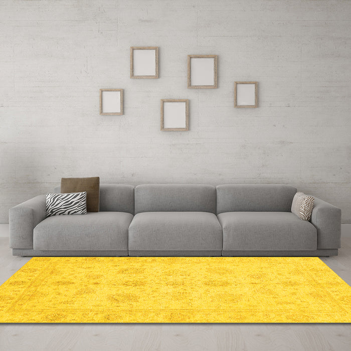 Machine Washable Oriental Yellow Traditional Rug in a Living Room, wshabs3951yw