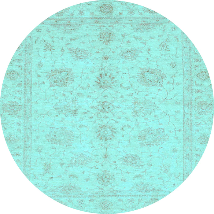 Round Machine Washable Oriental Light Blue Traditional Rug, wshabs3951lblu