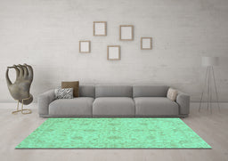 Machine Washable Oriental Turquoise Traditional Area Rugs in a Living Room,, wshabs3952turq