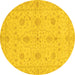 Round Machine Washable Oriental Yellow Traditional Rug, wshabs3952yw