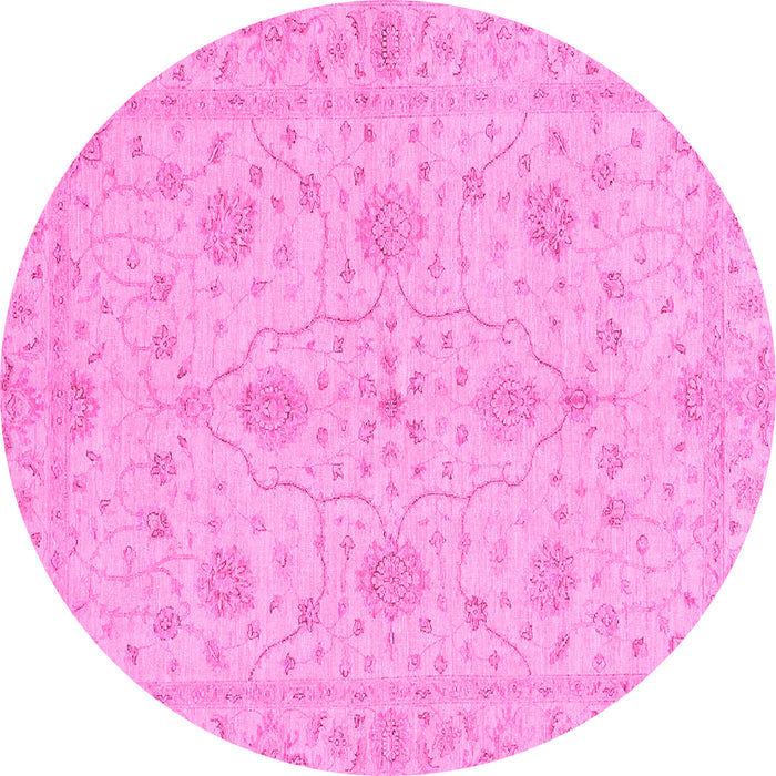 Round Machine Washable Oriental Pink Traditional Rug, wshabs3952pnk