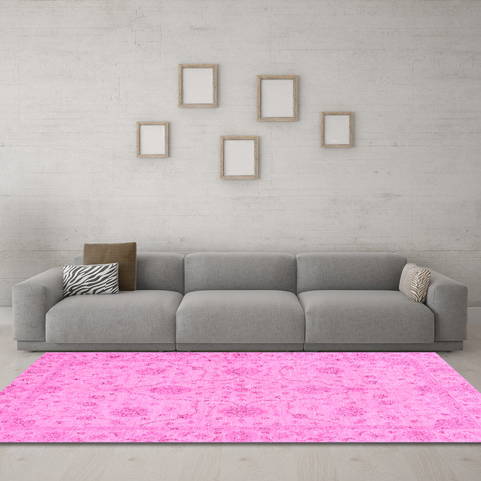 Machine Washable Oriental Pink Traditional Rug in a Living Room, wshabs3952pnk