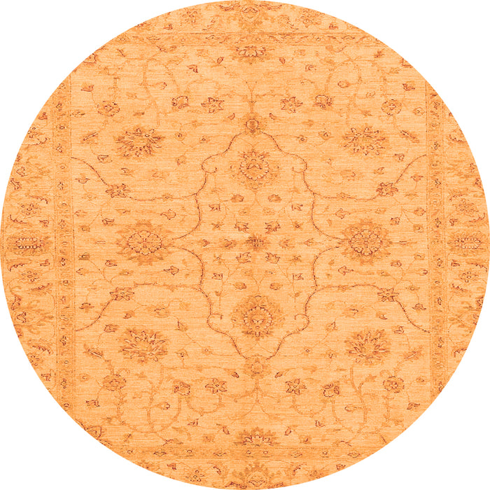 Round Machine Washable Oriental Orange Traditional Area Rugs, wshabs3952org