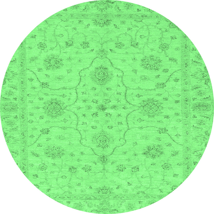 Round Machine Washable Oriental Emerald Green Traditional Area Rugs, wshabs3952emgrn