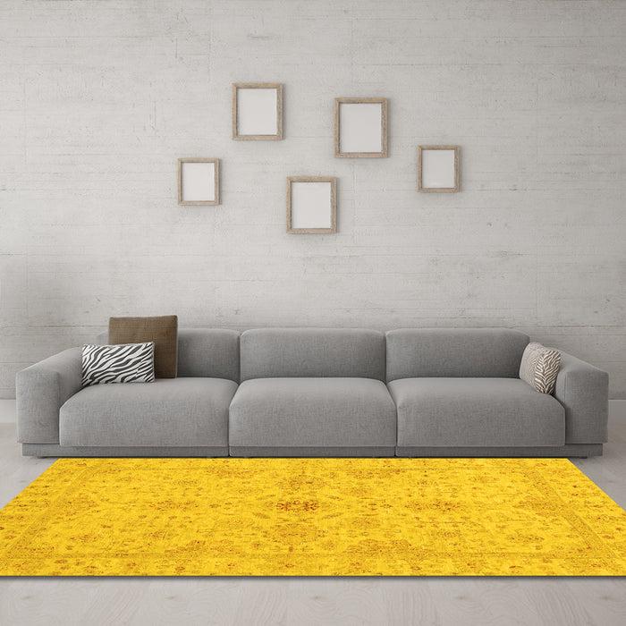 Machine Washable Oriental Yellow Traditional Rug in a Living Room, wshabs3953yw