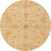 Round Machine Washable Abstract Orange Rug, wshabs3953