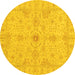 Round Machine Washable Oriental Yellow Traditional Rug, wshabs3953yw