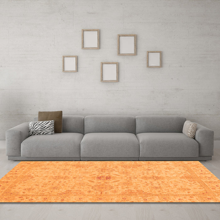 Machine Washable Oriental Orange Traditional Area Rugs in a Living Room, wshabs3953org