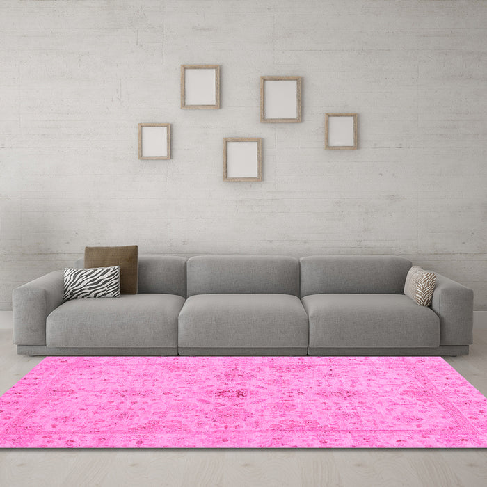 Machine Washable Oriental Pink Traditional Rug in a Living Room, wshabs3953pnk