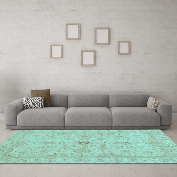 Machine Washable Oriental Light Blue Traditional Rug in a Living Room, wshabs3953lblu