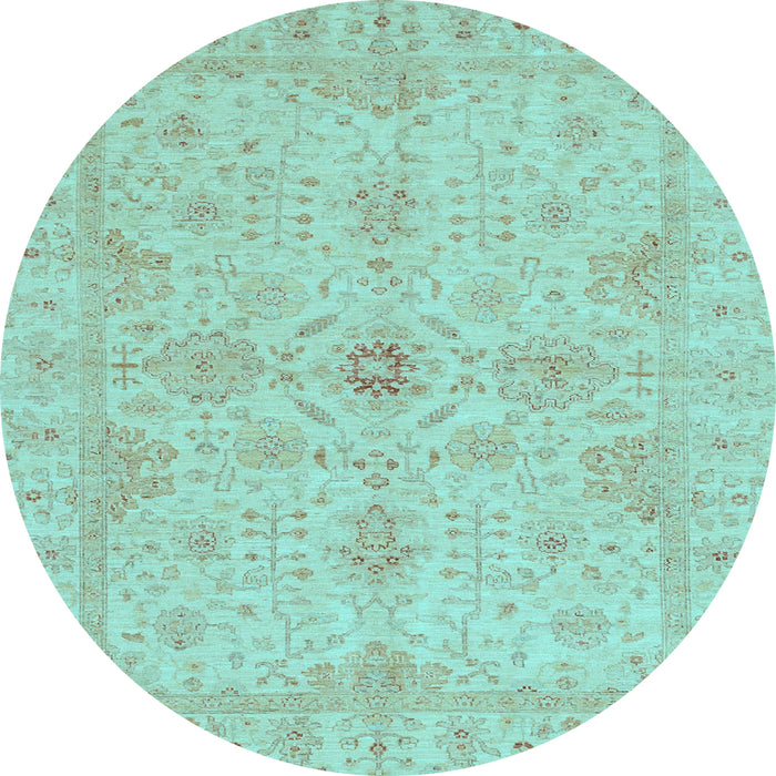 Round Machine Washable Oriental Light Blue Traditional Rug, wshabs3953lblu