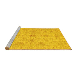 Sideview of Machine Washable Oriental Yellow Traditional Rug, wshabs3953yw
